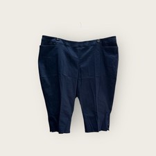 Catherines Plus Essential Flat Front Twill Capri Side Inset Pants 3X Navy Blue