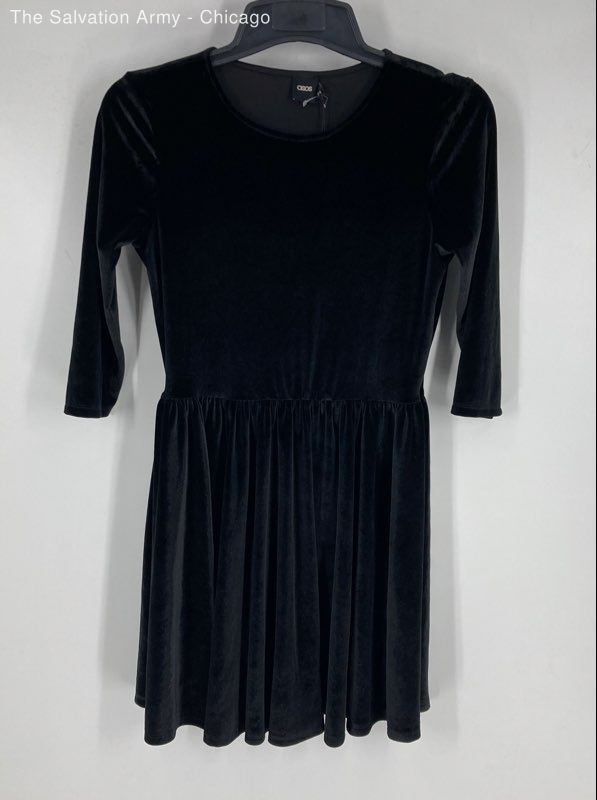 Asos Womens Black Velvet 3/4 Sleeve Knee Length Fit & Flare Dress Size 8