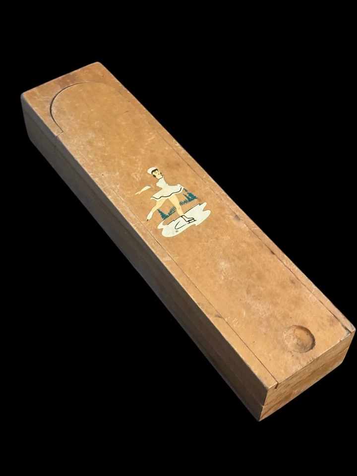 Antiguo estuche de lápices escolar de madera de los años 30 con compartimentos deslizables Foto 2 de 4