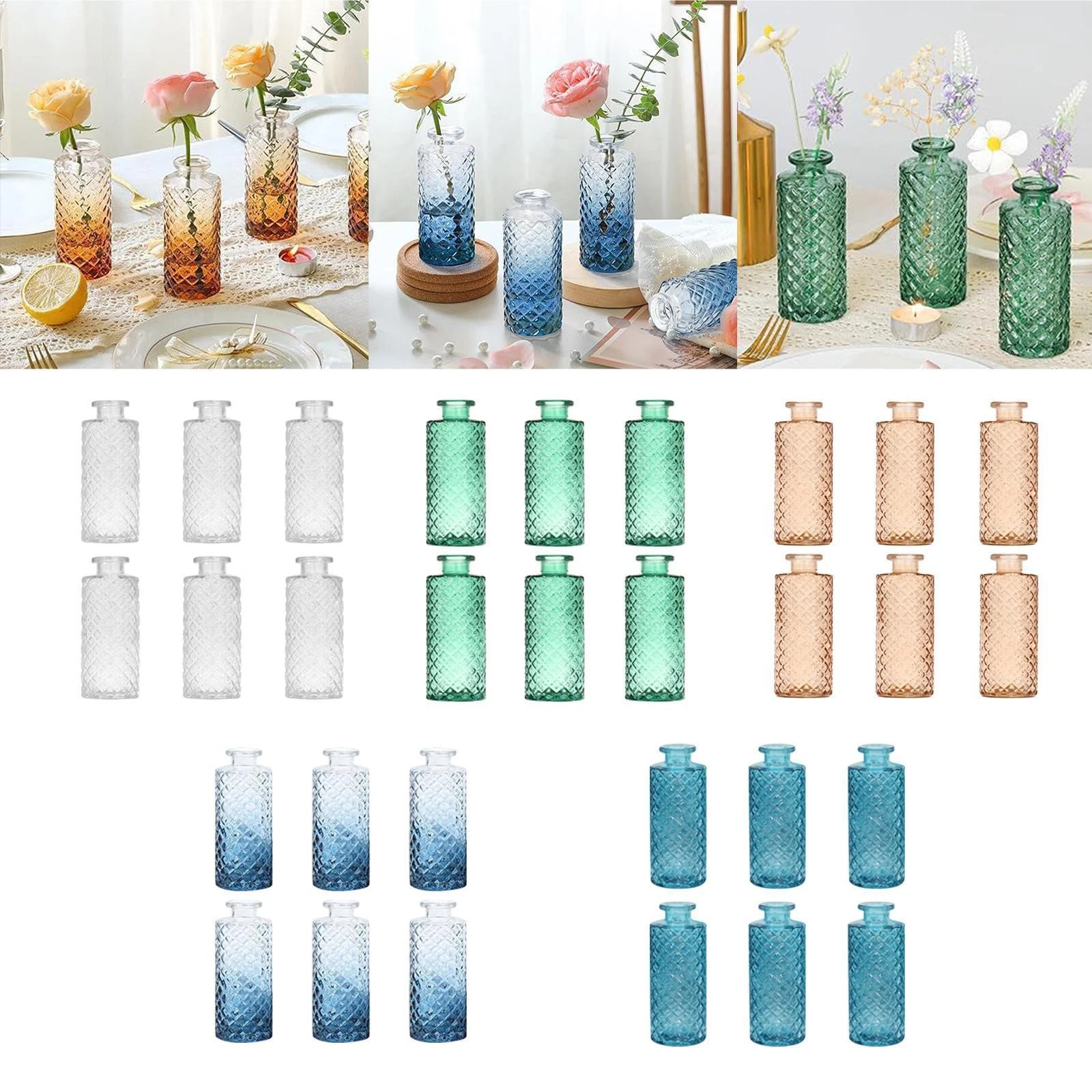 6Pcs Glass Bud Vases Decorative Plant Containers Simple Centerpiece Table