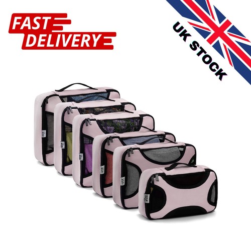 Pink 6-Piece Packing Cubes Travel Organiser Set Suitcase Luggage Storage Bags