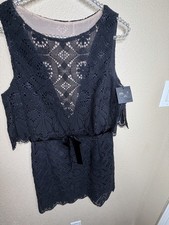 NWT Anna Sui Black Lace Dress Sz 8 Silk Lined Popover Velvet Bow Made in USA