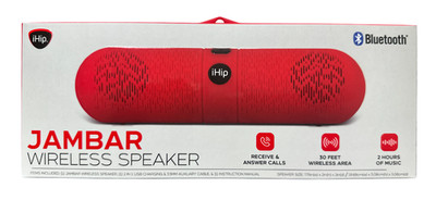 iHip Jambar Wireless Bluetooth Speaker Portable USB Charging & Aux Cable Red New