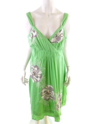 MONSOON Damen Sommerkleid Gr. 44 Grün Baumwolle 100% Ärmellos Stickerei Midi