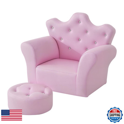 Qaba Kids Sofa Set Childrens Upholstered Sofa Footstool Princess Sofa Diamond