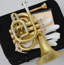 Prof C Key Pocket Trumpet in Matte Gold 2 Mouthpiece - Free Shipping