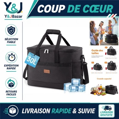 Sac isotherme 30 L Lifewit glacière souple pique-nique camping noir - Photo 1/4