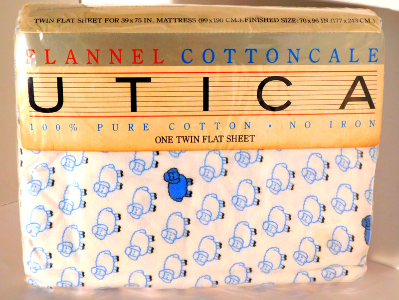 Utica Stevens Flannel Cotton Counting Sheep Twin Flat Sheet NEW