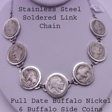 Genuine Buffalo Nickel 7 Coin Necklace,Center Coin Full Date 6 Buffalo Side Coin