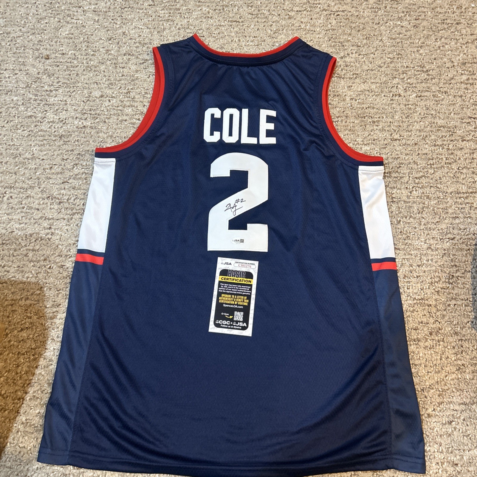 Rj Cole Autographed Signed UConn Huskies - JERSEY JSA COA BASKETBALL 