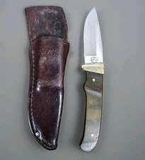 KEEN KUTTER Wood Handle Drop Point Fixed Blade Knife W/ Sheath USA