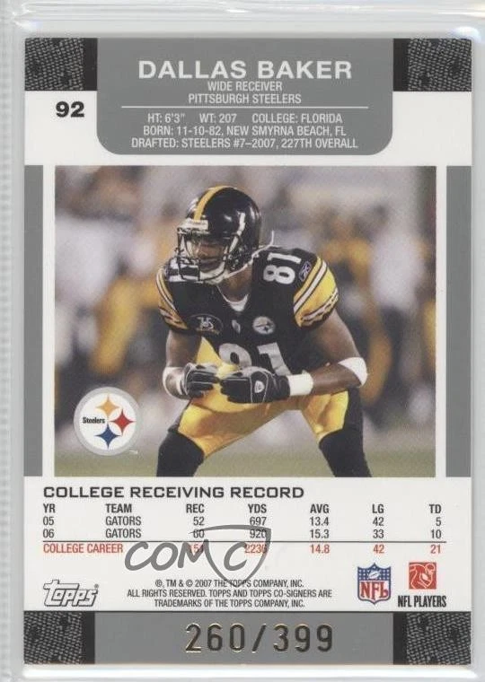 2007 Co-Signers Red Changing Faces Gold Dallas Baker Willie Parker Rookie RC - Image 2 of 2