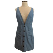 Hayden Los Angeles LA Mini Dress Pinafore Stripe Chambray Size Medium Pockets
