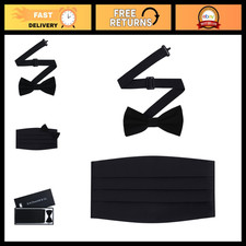 100 Silk Pre-Tied Bow Tie  Cummerbund Set for Tuxedo, Wedding, Black-Tie Event