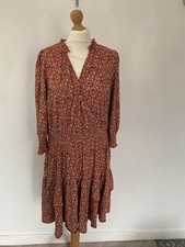 Fat Face UK 16 Dress Ditsy Print Floral Fixed Wrap Red Smock Tiered Boho Hippie