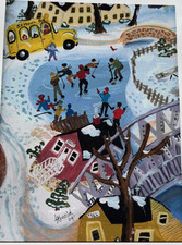 ACEO Original Folk Art print of ORIGINAL Painting by Artist Excellent ICE HOCKEY