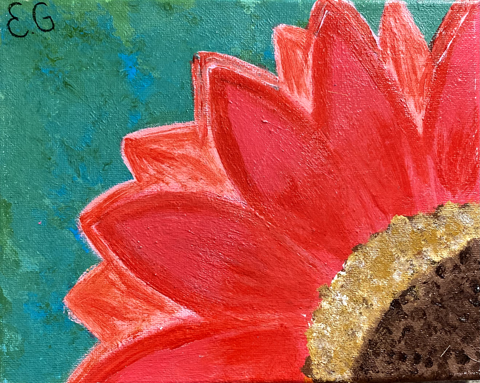 Original Handmade Pink Sunflower Acrylic Painting on Canvas, Wall Art Botanical