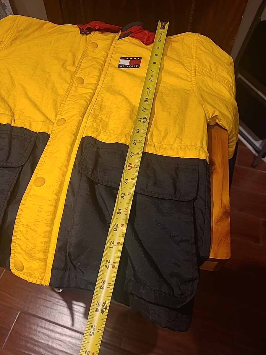 Tommy Hilfiger Classic Zip Coat Flag Logo Mens S 90s Yellow