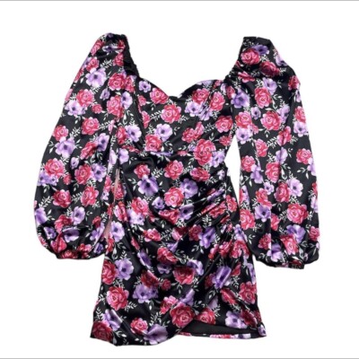 Oh Polly Floral puff, bell sleeves, sweet heart neck line dress Size 8 |  eBay UK