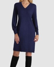 $98 Isaac Mizrahi Women's Blue Rib-Knit V-Neck Long Sleeve Sweater Dress Size M