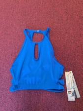 Body Wrappers Shimmer Blue Halter Top Keyhole Front Strappy Back Women's