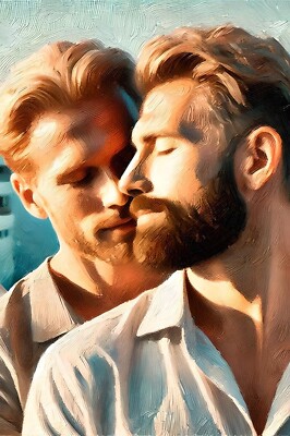 Original gay LGBTQ art giclée painting ''Honeymoon Cruise 2'' signed & numbered