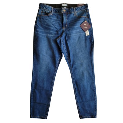 Ava & Viv Mid Rise Skinny Jeans Womens 16W Blue Plus Size Stretch Denim NWT
