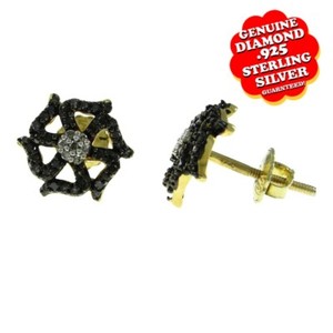 Authentic 1/4 Ct Black & White Natural Diamond 14K Yellow Gold Plated Flower Stud Earrings
