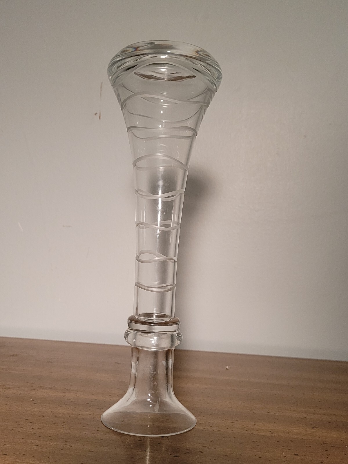 Clear Etched Glass Decorative Single Candlestick Holder 10" Tall Vintage Quality