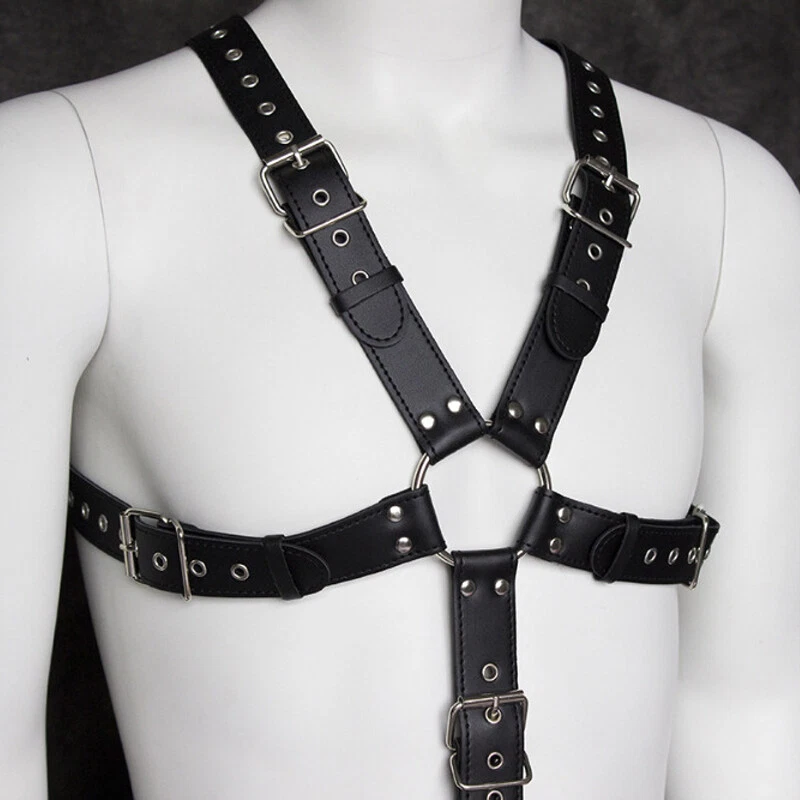 Nuevo Arnés de Cuero Bondage Hombre Gótico Punk Rave Liguero Tirantes Cinturones BDSM Foto 3 de 4