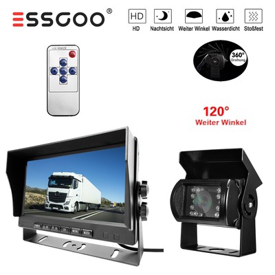 ESSGOO 7'' Farbig TFT Monitor Auto Bus LKW RV Mit 120° Weitwinkel Rückfahrkamera
