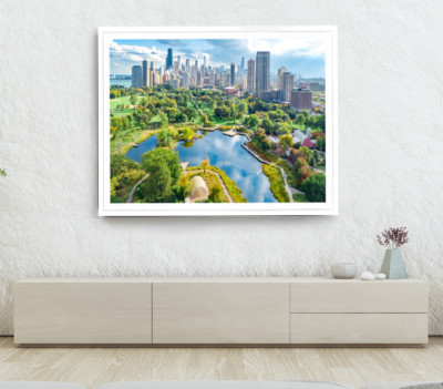 Building Print, River Wall Art, Cloudy Sky Framed Nature Wall Art, Natural