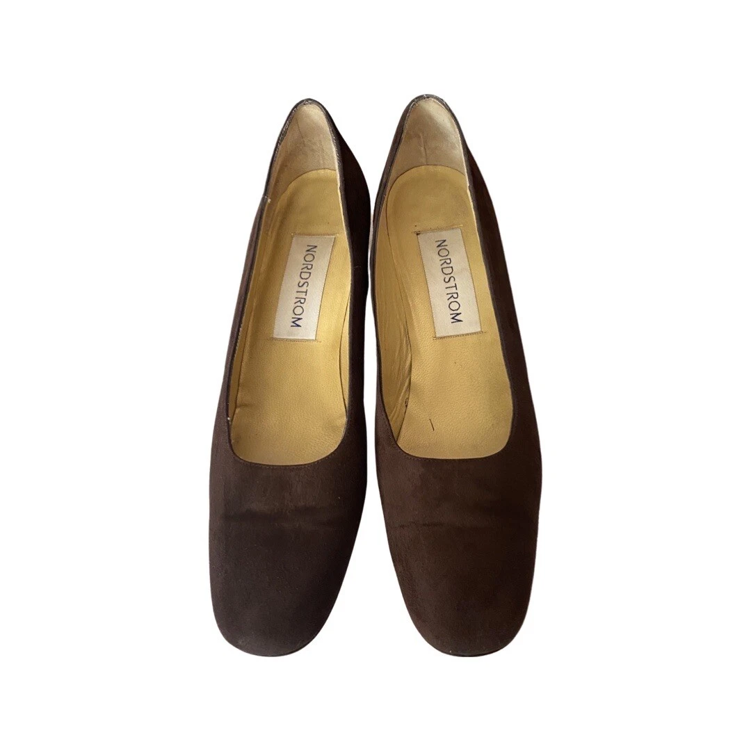Nordstrom Perla Brown Leather Suede Pumps Medium Block Heels Shoes Size 10.5 N