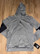 JORDAN BOYS THERMA  DRI FIT HOODIE SWEATSHIRT SIZE MEDIUM GRAY BLACK 50 NWT