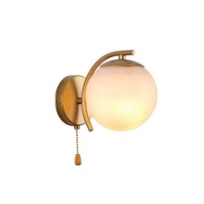 Pull Down Switch Opal Globe Glass Gold Metal Arc Body Vintage Retro Wall Light