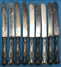 9 Pc 1904 VINTAGE Silverplated 9.75" BLUNT END HH KNIVES 1847 Rogers Bros