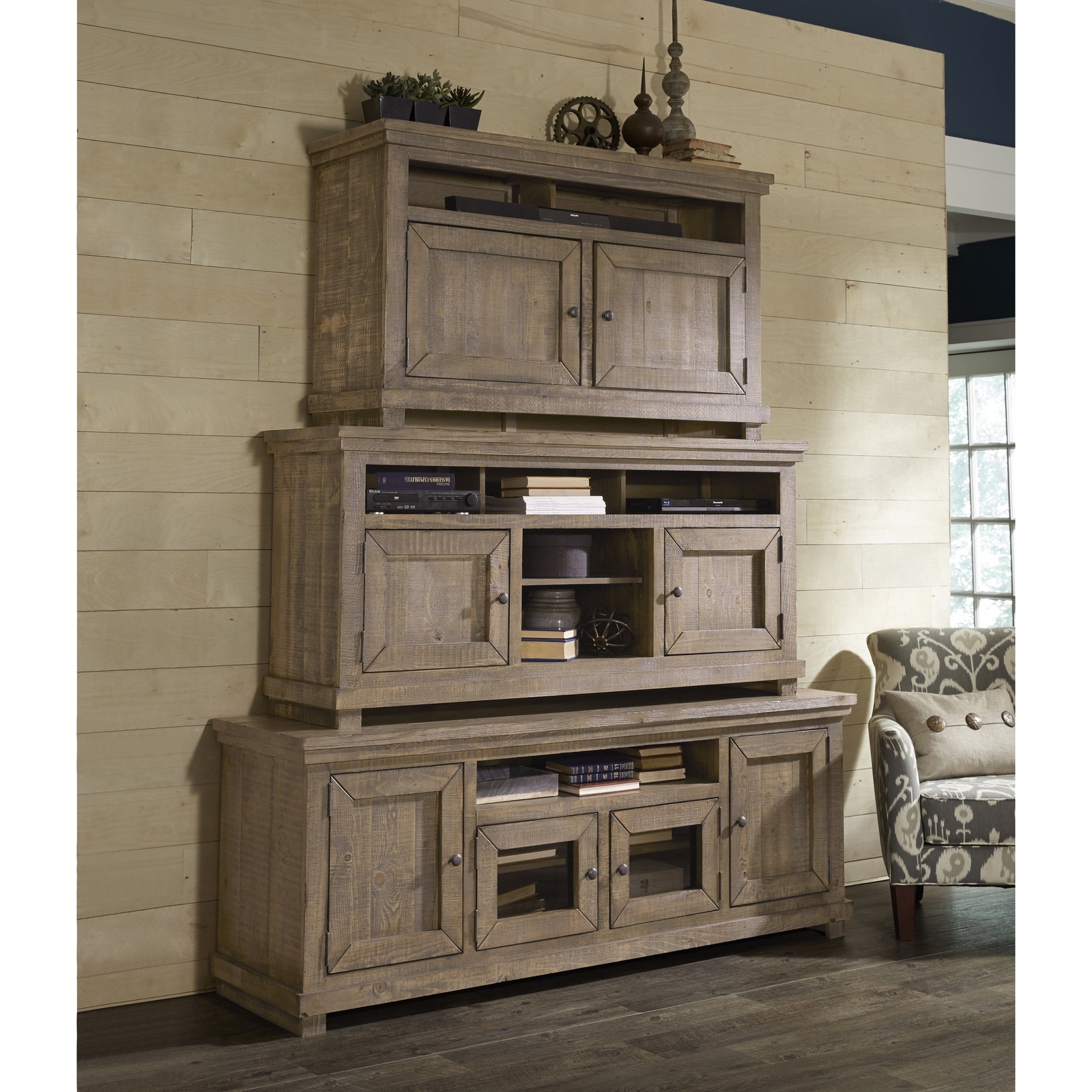 Willow Distressed Grey Entertainment Center Brown 64"