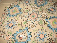 COTTON HAND EMBROIDERED SQUARE TABLECLOTH 18.5"X18.5" RARE MOTIF100 PURE COTON