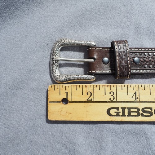 Ceinture femme Ariat 24 cuir marron usiné clouté diamant concho western snap - Photo 12/13