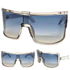 Oversized Exaggerated Retro Modern Shield Raver SUN GLASSES Large Big Gray Frame