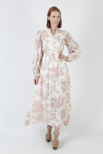 Vtg 70s Romantic Dusty Rose Oversized Poet Puff Slv Prairiecore Boho Maxi Dress - 第 2/7 張圖片
