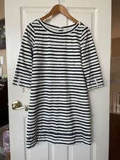 Ann Taylor Loft Thick 100% Cotton Dress Sz M Shift Striped Button Back Coastal