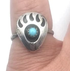 Vintage Navajo Sterling Silver Turquoise Ring Bear Paw Size 6