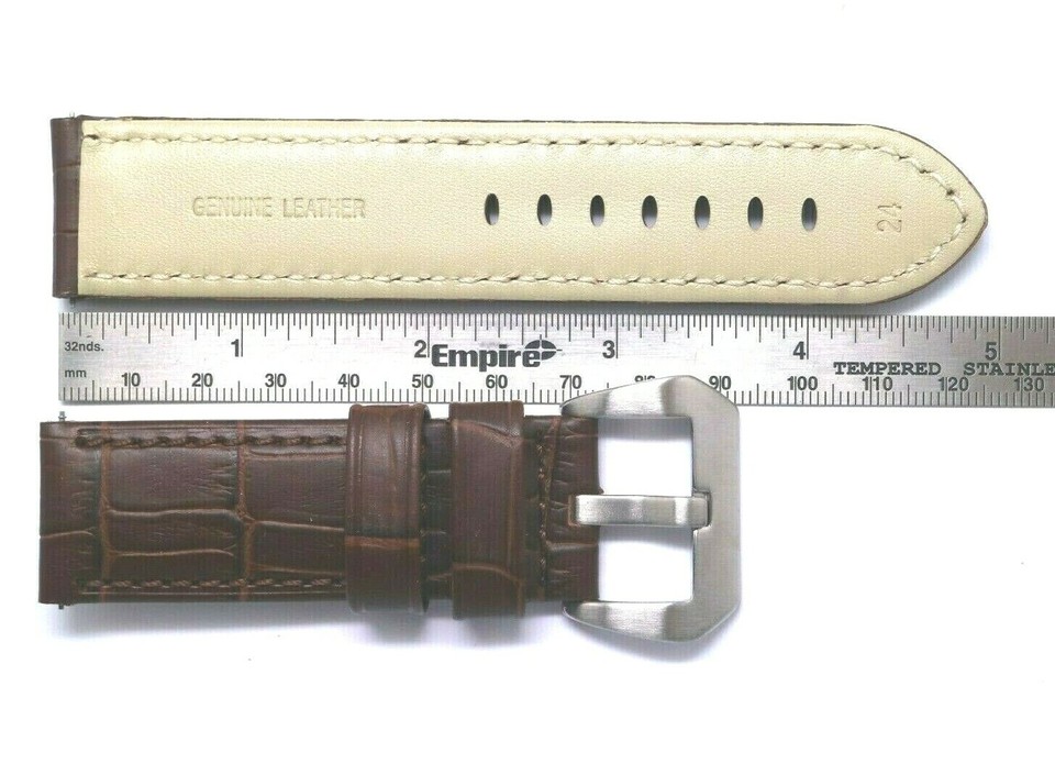 24mm Brown Croco Embossed Leather Replacement WatchBand W/Spring Bar ...