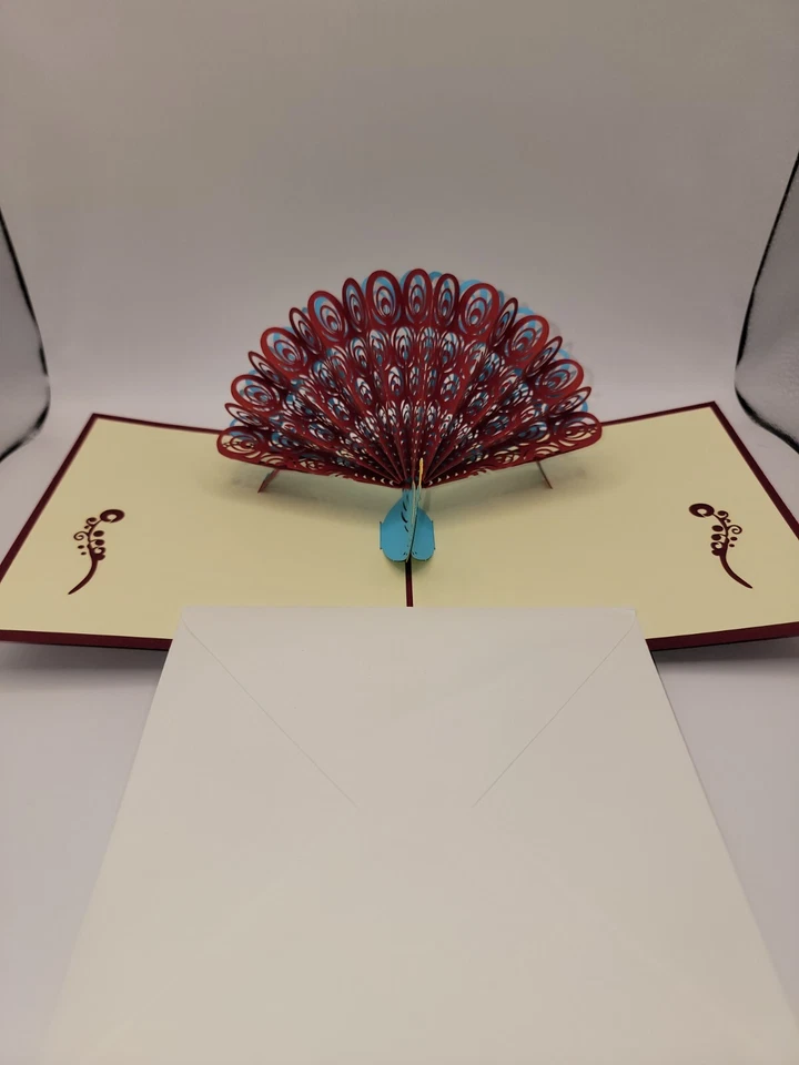Pop Up Peacock Red/Blue Greeting Card  #60/61 - Image 3 of 4