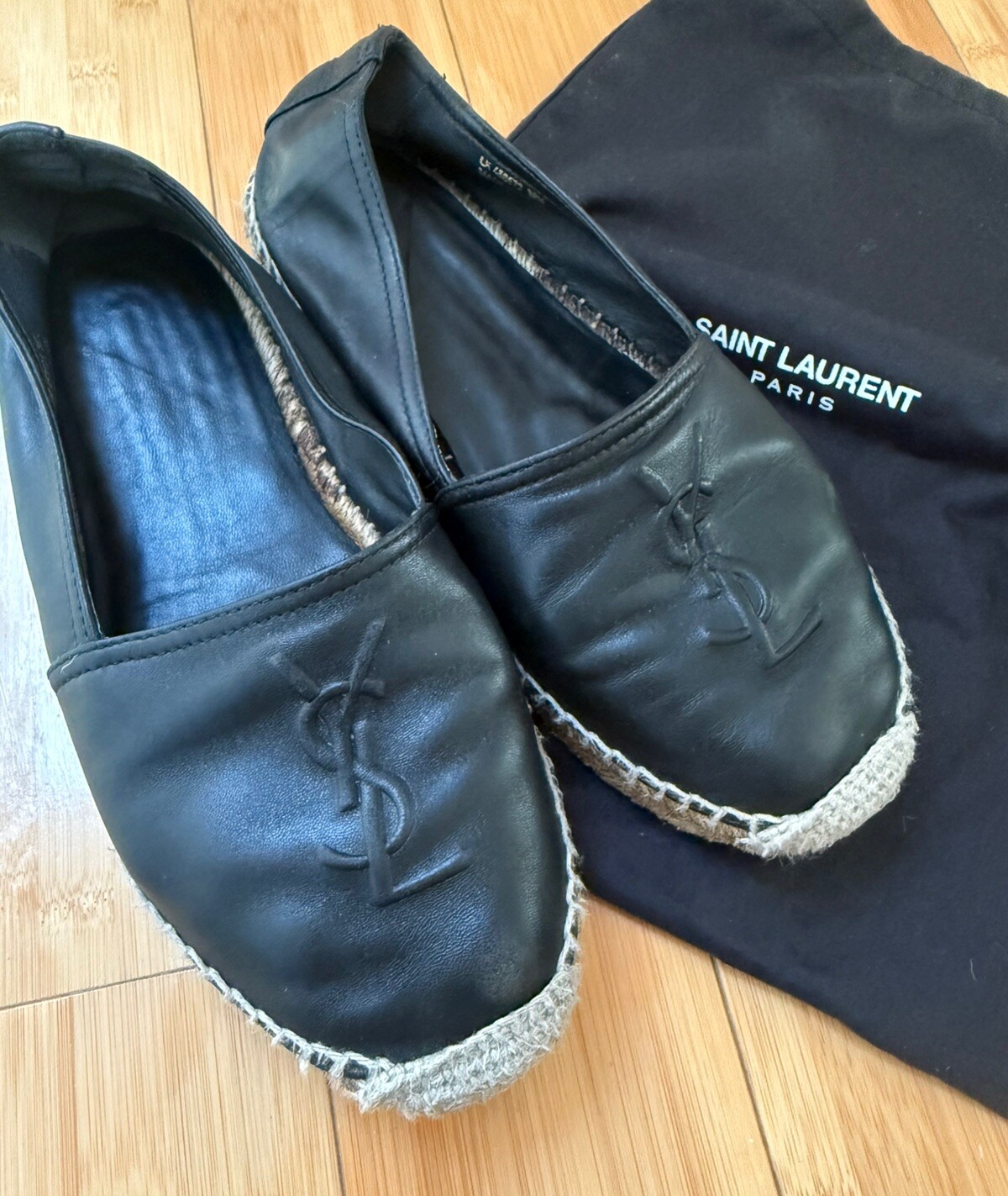 SAINT LAURENT Espadrillas YSL in pelle nera 38 5 usate. Con scatola e sacchetto antipolvere