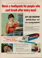 1955 Dental Hygiene Toothpaste Gleem Vintage Print Ad Teeth Brushing Brush Clean
