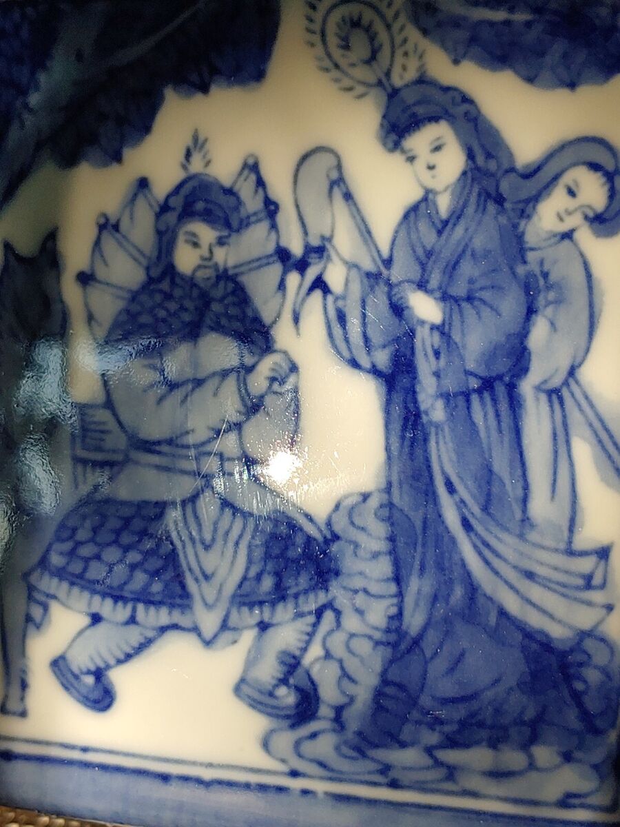青花瓷太平天国文官武将圣母茶叶罐Chinese Blue White Porcelain