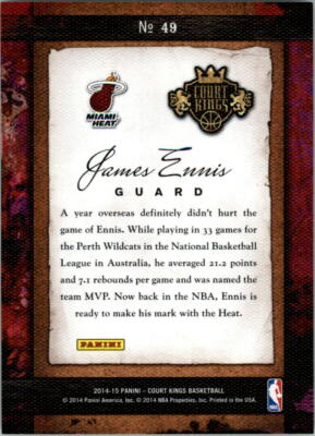 2014-15 Panini Court Kings Remarkable Rookies James Ennis #49