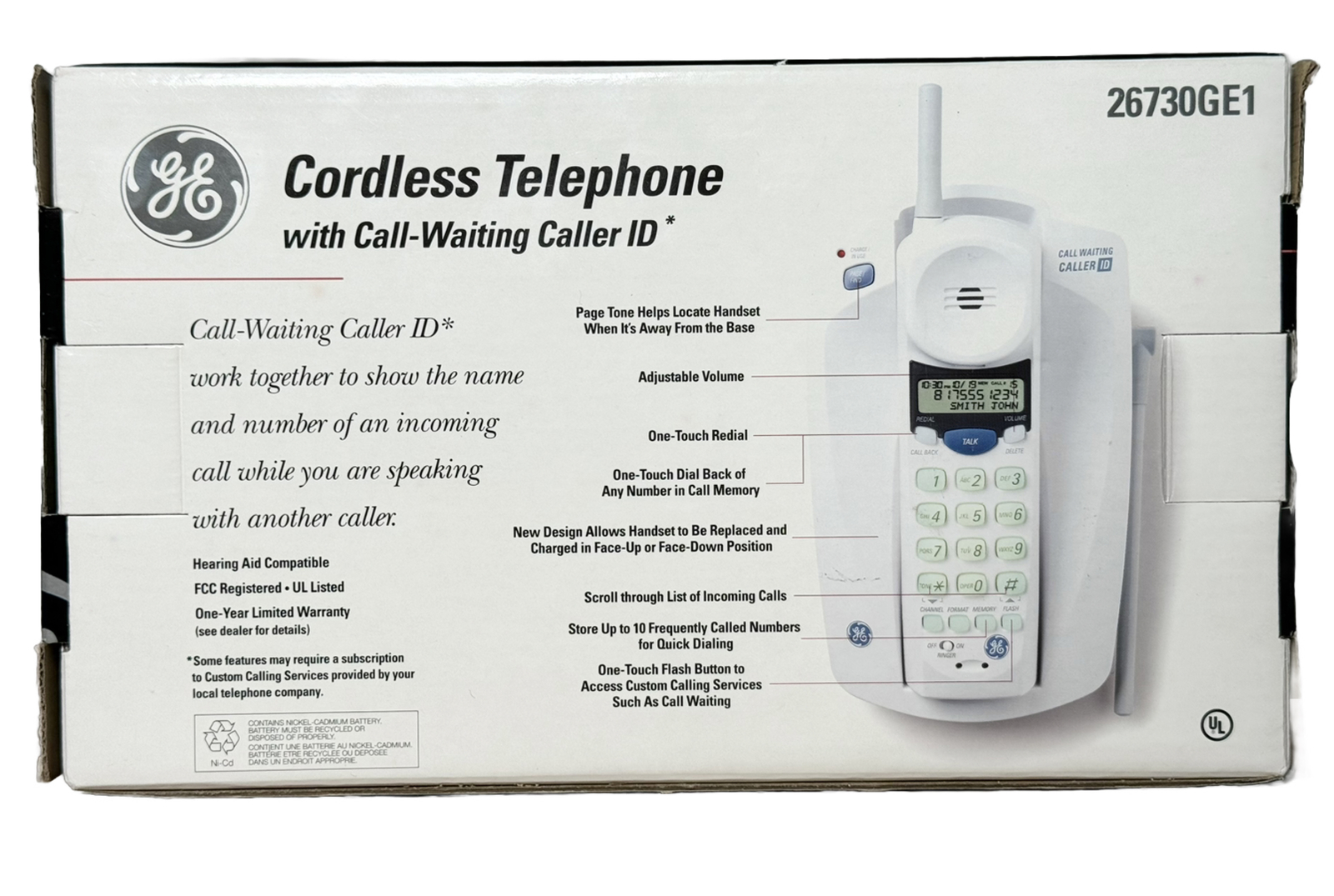 GE 26730GE1 Cordless Telephone Call Waiting Caller ID Lighted